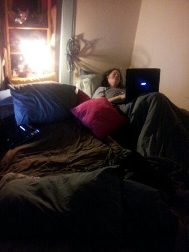 yep, two single beds shoved together.  This is living.